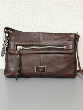 Fossil Dawson Vintage Crossbody Bag in Chocolate Brown Leather